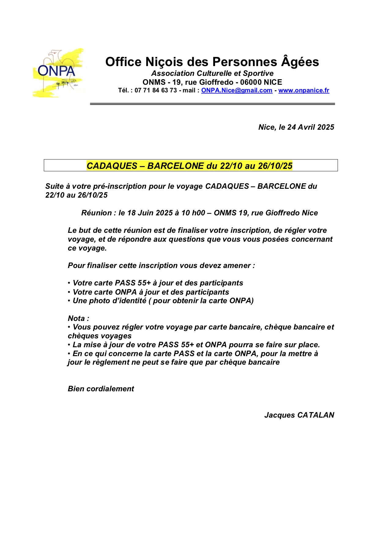 Courrier réunion Barcelone