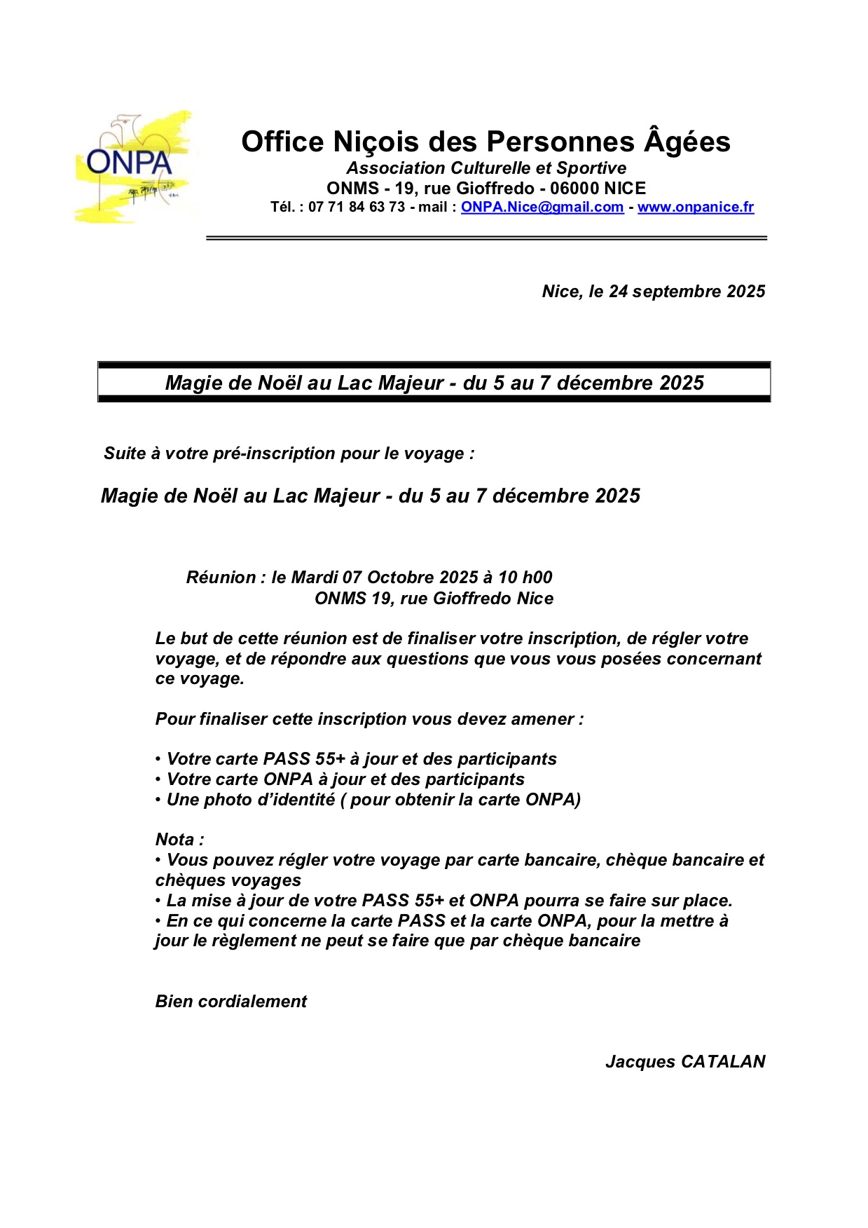 Courrier réunion Lac Majeur