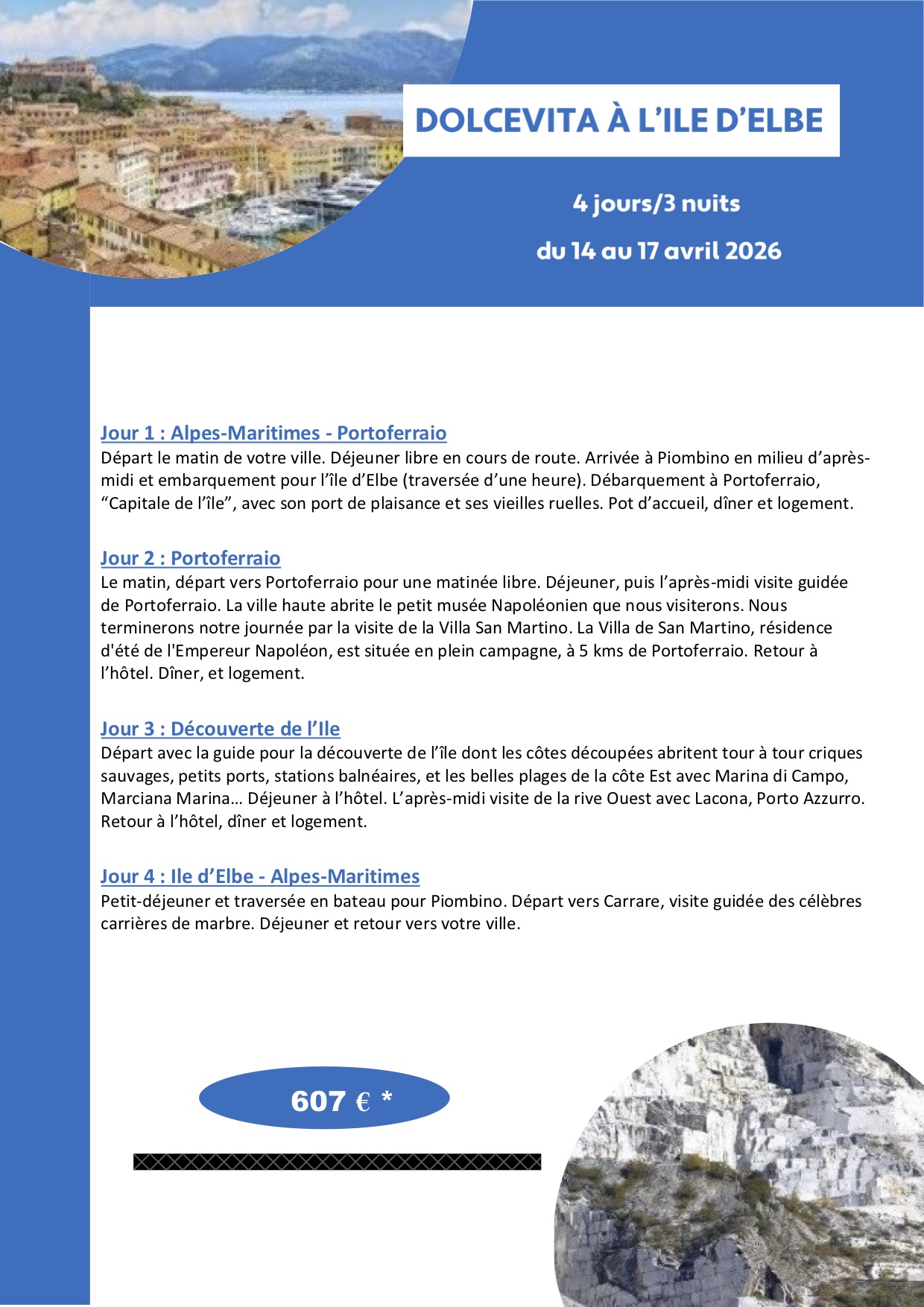 Descriptif du voyage à l'île d'Elbe - page 1